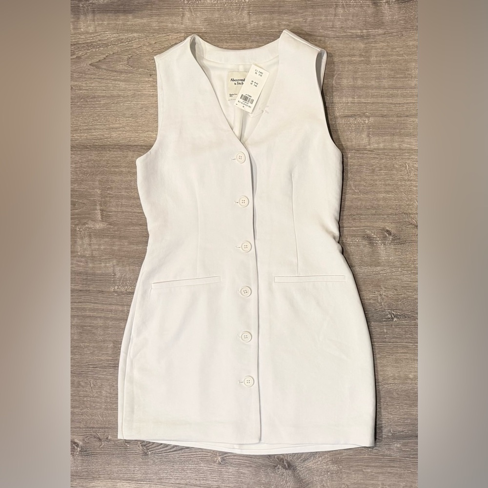 Abercrombie & Fitch White Sleeveless Button-Down Mini Dress